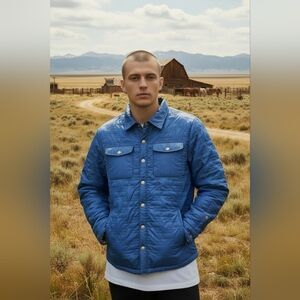 King Ranch Blue Puff Snap Quilted Shaket Shirt Jacket Mens Size Medium Lux Warm